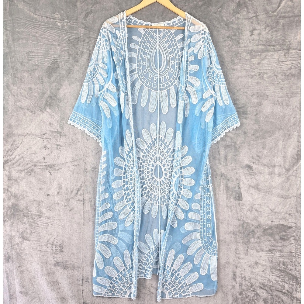 Womens Kimono Large Sheer Fairy Floral Duster Crochet Boho Festival Beach Resort